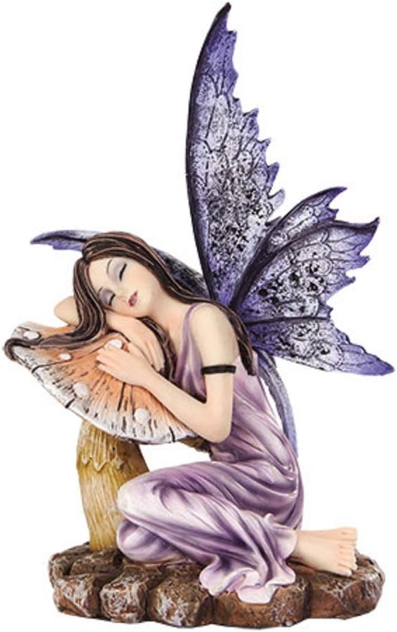 Pacific Giftware 5.25 Inch Fairyland Purple Fairy Sleeping on Mushroom Statue Figurine