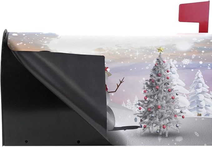 WOOR Christmas Tree and Snowman Winter Magnetic Mailbox Cover Snowflakes MailWraps Garden Yard Home Decor for Outside Standard Size-18"x 20.8"
