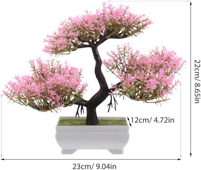 Pink Faux Bonsai Tree Simulated Small Plastic Desk Plant for Home Decor Mini Artificial Bonsai Plant for Living Room and Office Decoration