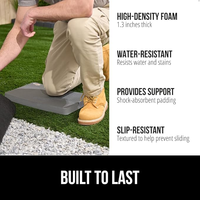 GORILLA GRIP Extra Thick Patent Pending Soft Foam Kneeling Pad, Supportive Large Cushion Knee Pads for Gardening, Baby Bath Time, Dirt and Water Resistant, Workout and Garden Supplies, 17.5x11, Gray