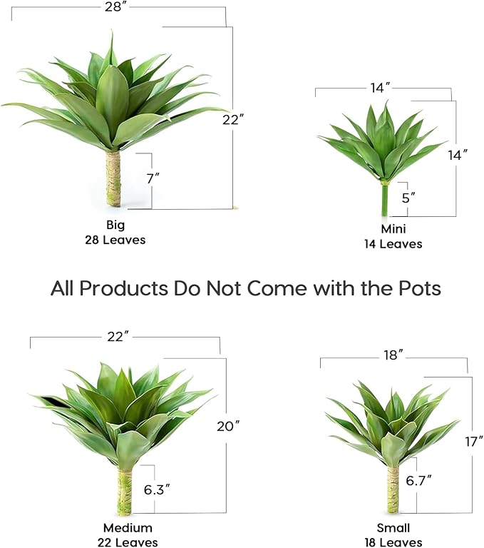 Velener Artificial Agave Plant Set,18 Inch, Faux Aesthetic Plants for Home Decor, Realistic UV Resistant Fake Agave Plants Without Pot, Set of 2
