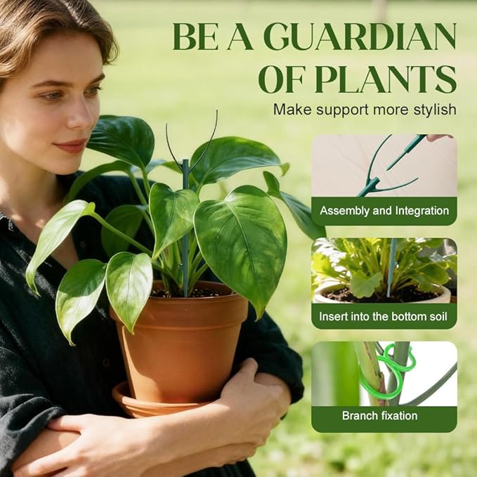 Monstera Plant Support, Adjustable and Stackable Garden Plant Support Stakes with Clamps for Indoor Outdoor Plants, Suitable for Supporting Monstera and Climbing Plants (5 Pack)
