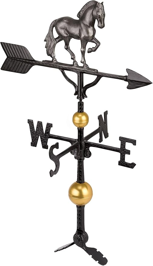 Montague Metal Products - Aluminum Deluxe 3D Horse Weathervane - Wind Vane Roof Metal Decor - Mount Included (4 to Choose from) - Hand Cast Aluminum (Swedish Iron)