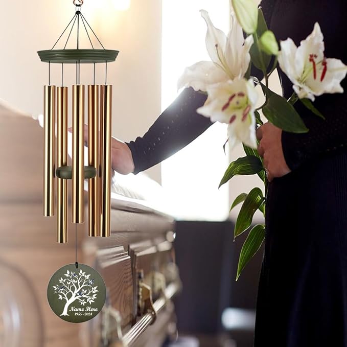 Personalized Memorial Wind Chimes, Sympathy Mourn Gifts, Life Tree Hummingbird Wind Chimes, Custom Wind Chime for Loss of Loved Dad/Mom, Windchime for Funeral Outside (Produced in USA)