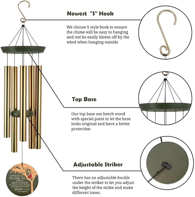 Personalized Sympathy Wind Chimes 36inch, Custom Memory Words for Loss of Loved, Cardinal Commemorative Sympathy Gifts, Decorative Wind Chime Outdoor (Produced in USA)