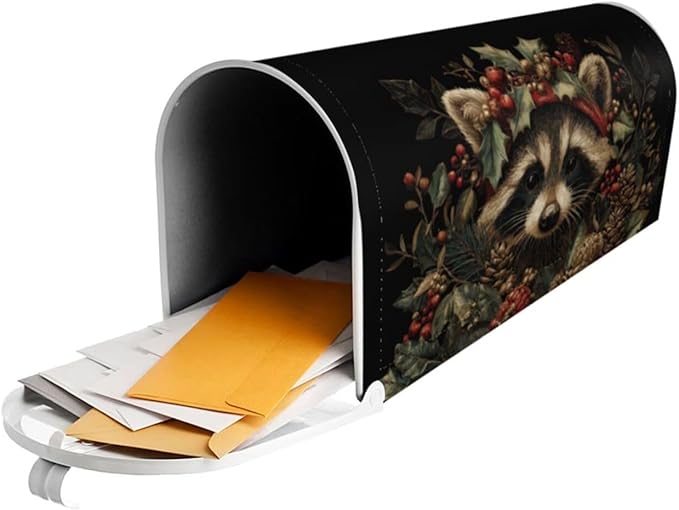Christmas Raccoon Mailbox Covers Magnetic Letterbox Covers 21x18 Inch for Garden Outdoor Decoration