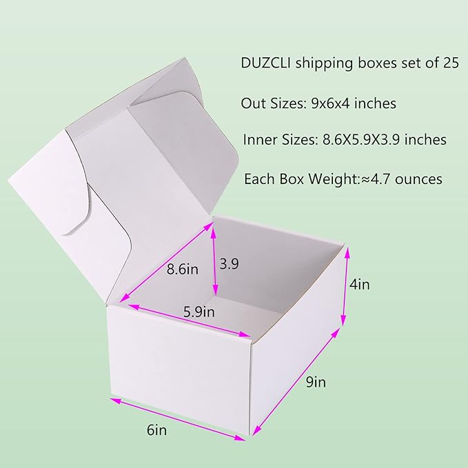 Small Shipping Boxes 9x6x4 Inch (25 Pack) - Sturdy White Corrugated Cardboard Boxes for Small Business, Ecommerce, Mailing & Packaging | Recyclable Gift & Storage Boxes