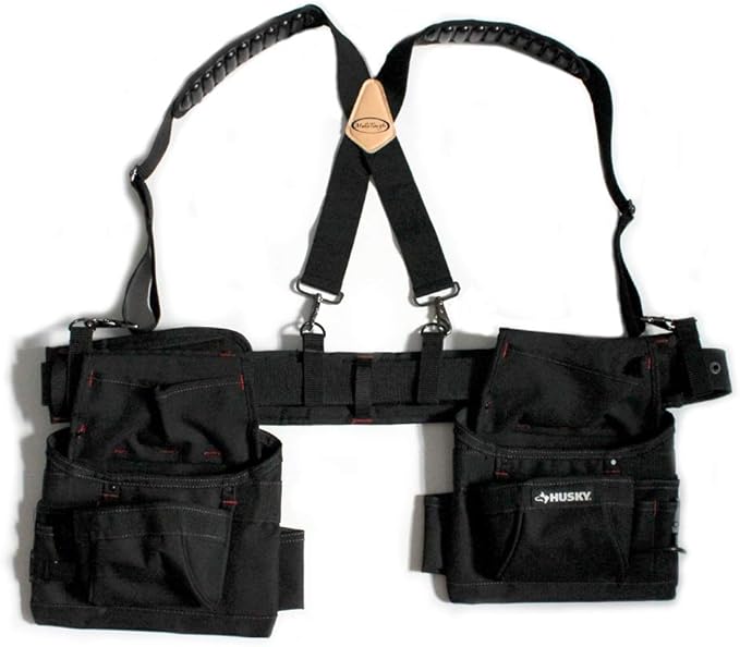 MELOTOUGH Tool Belt Suspenders Work Belt Suspenders Flexible Adjustable Straps with Moveable Padded Shoulders with 4 Loop Attachments