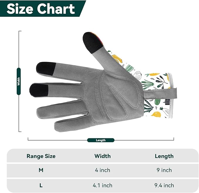 Gardening Gloves for Women, Printed Touchscreen Garden Gloves with Grip, Thorn-Proof Puncture-Resistant Work Gloves