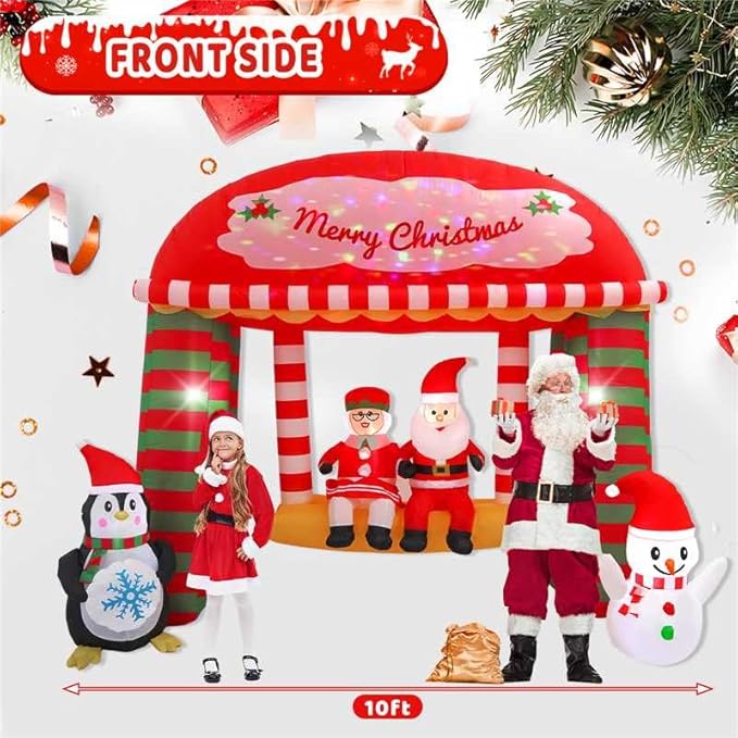 10FT Santa Claus Swing with Built-in LED Lights and Colorful Rotating Lights, Suitable for Christmas Lawns, Gardens, Courtyards Outdoor Inflatable Decoration