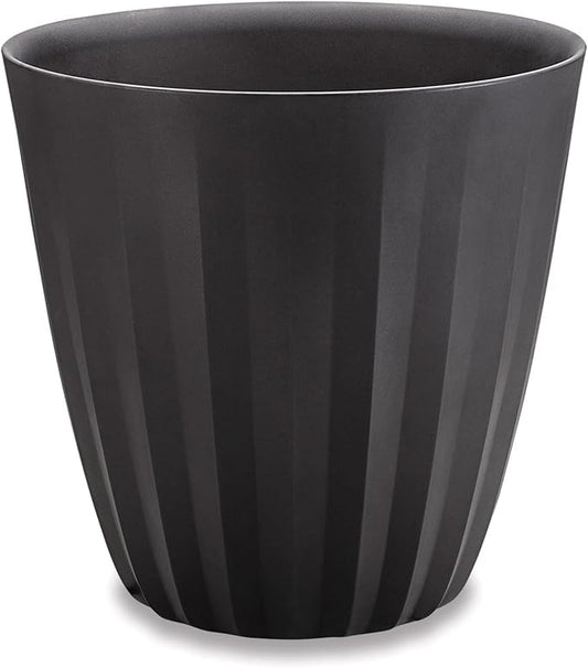 Crescent Garden Pleat Modern Decorative Planter, Indoor/Outdoor Pot, Resin Plant Pot with Drain Hole - 19" W x 19" H (Caviar Black)