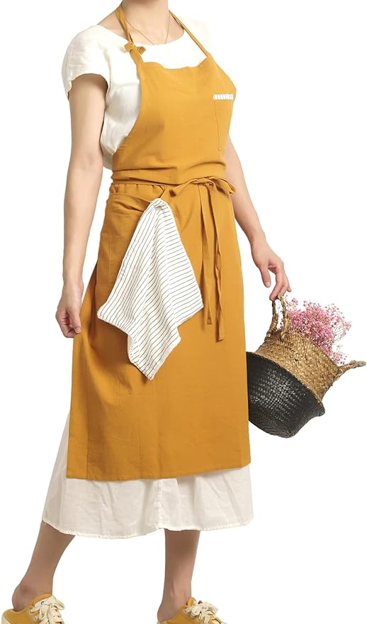 Soft Cotton Linen Apron - Retro Linen Art Apron, Adjustable Casual Apron with Towel, Great for Florist and Kitchen