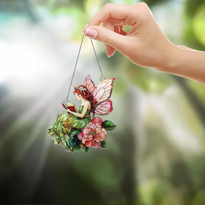 Fairy Ornaments Decor for Christmas Tree - Fairy Gifts for Women Men - Fairy Home Kitchen Nursery Christmas Decorations - 2D Flat Acrylic Ornament Window Hanging