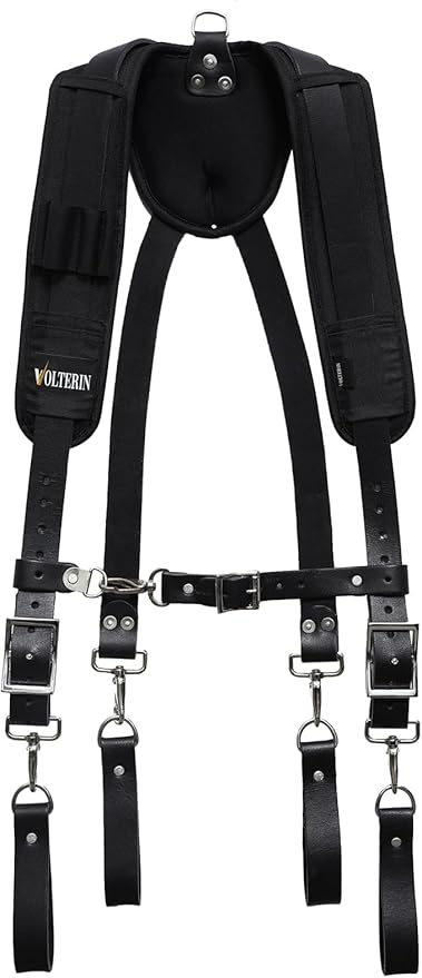 Falcon Gears Leather Tool Belt Suspenders Heavy-Duty Adjustable Harness with Padded Support, 4 Rig Loops, Front Hook for Work
