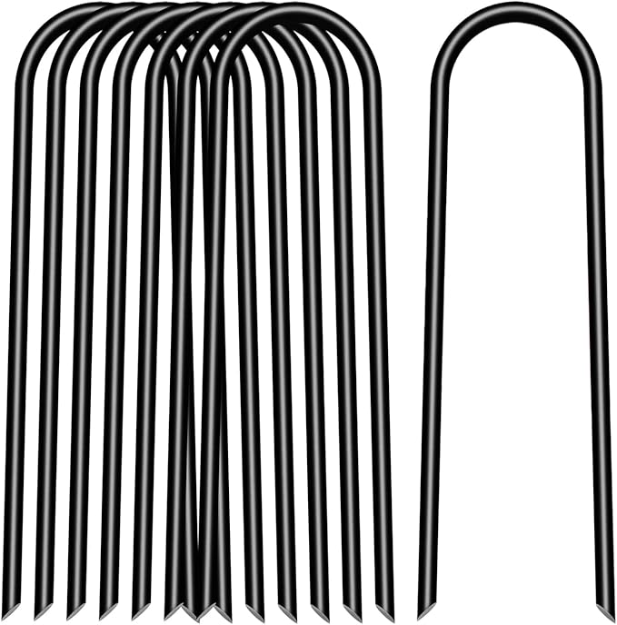 6 inch 25 Pack U Shape Black Garden Stakes,11 Gauge Garden Pins,U-Shaped Tent Stakes,Galvanized Landscape Staples for Yard Lawn,Tube, Landscape Fabrics,Irrigation Hose and Weed Barriers.