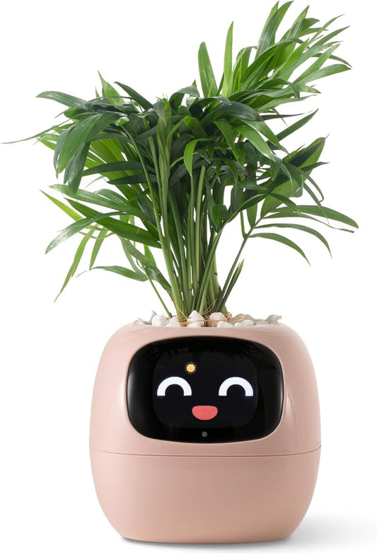 Ivy Intelligent Flower Pot for Home Decoration Plants Companion Neat Desk Setup Gift Smart Pet Planter Robot Guidance on Plant Care with Emojis Pet Friends (Pink)