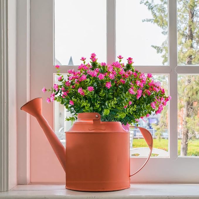 8 Bundles Artificial Flowers, Fake Artificial Greenery UV Resistant No Fade Faux Plastic Plants for Wedding Bridle Bouquet Indoor Outdoor Home Garden Kitchen Office Table Vase(Pink)