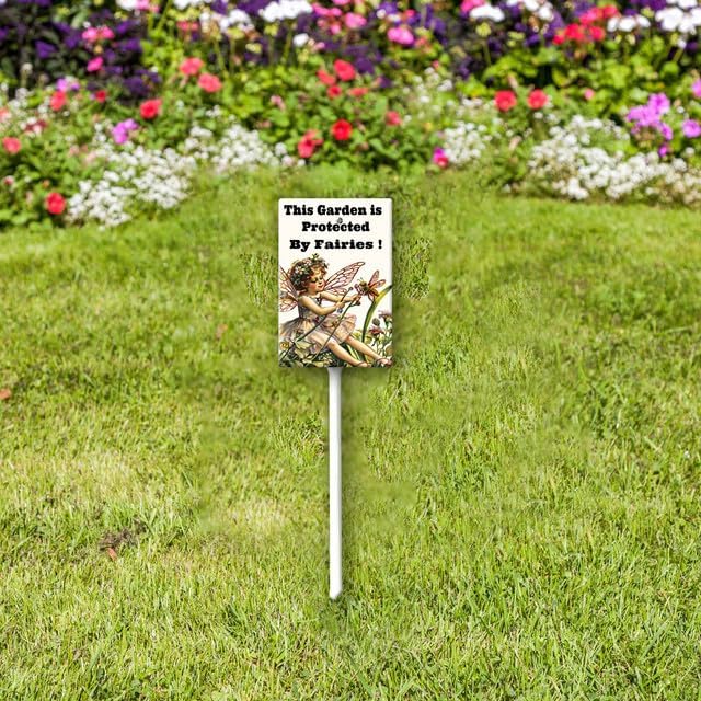 Uptell This Garden is Protected By Fairies Yard Signs with Stakes Aluminum Sign for House/Front Door Outdoor Decoration,Weather Resistant 8x12 Inch