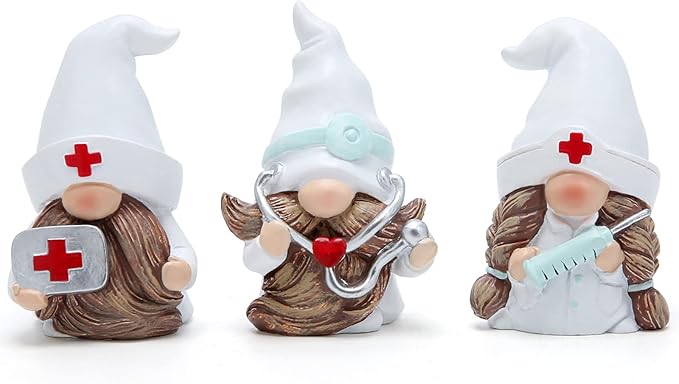 Hodao 3 PCS Doctor Home Gnome Figurines Decoration Doctor Gnomes Ornaments Scandinavian Tomte Elf Decor Gifts Summer Gnomes Figurines Home Decoration Table Hospital Nurse Gnome Decor