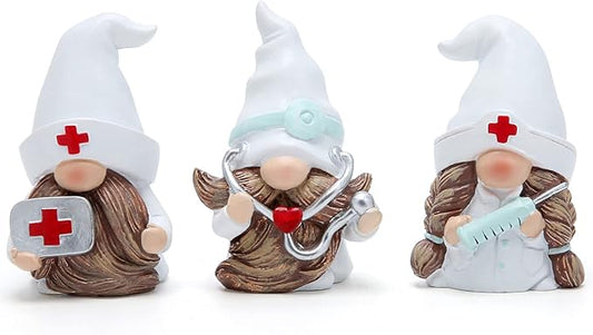 Hodao 3 PCS Doctor Home Gnome Figurines Decoration Doctor Gnomes Ornaments Scandinavian Tomte Elf Decor Gifts Summer Gnomes Figurines Home Decoration Table Hospital Nurse Gnome Decor