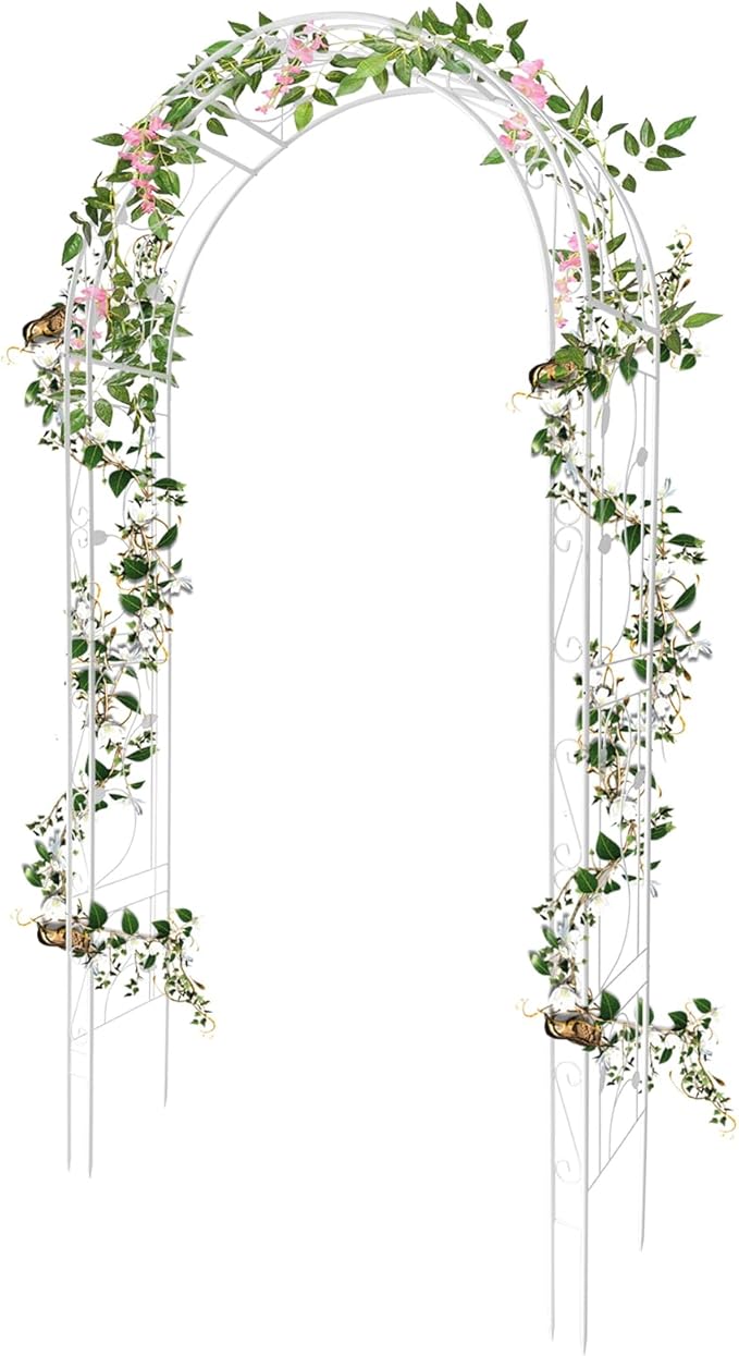 Metal Arch Backdrop Stand, Wedding Arch Frame for Wedding Decorations, Balloon Arch Stand with Stakes for Ceremony, Christmas, Outdoor Garden Arch Arbor Trellis for Climbing Plants, White