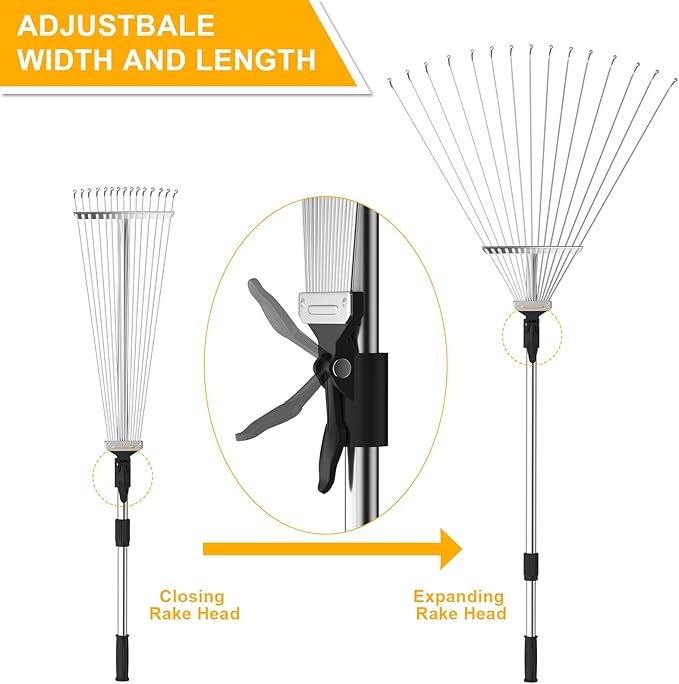 FIXM Telescoping Roof and Yard Rake 7-31 FT, Dual Use to Clean Leaves, Branches and Debris for Roofs/Lawn