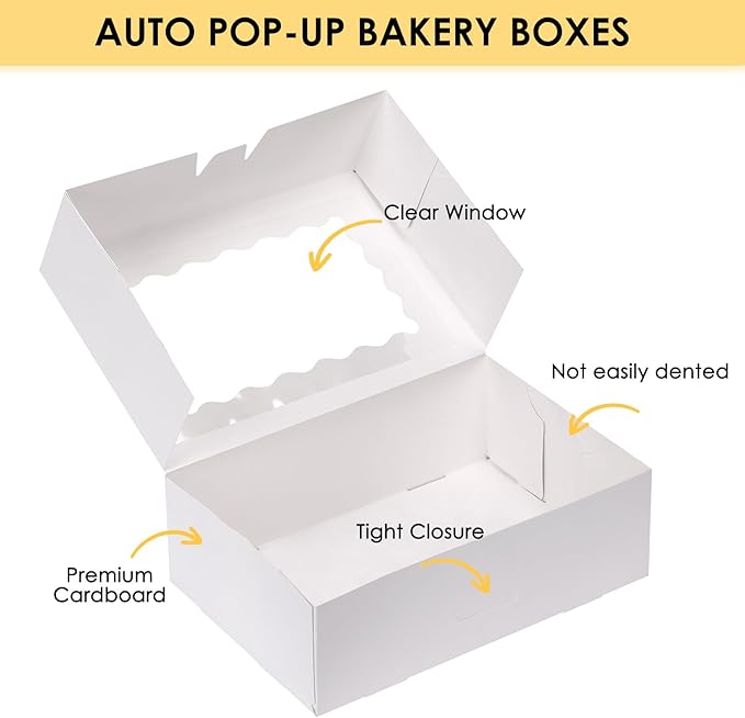 Moretoes 28pcs Cookie Boxes with Window, 9x6x3 Inch White Bakery Boxes Dessert Container for Pastries, Chocolate Covered Strawberries, Easter Candy, Muffins, Donuts
