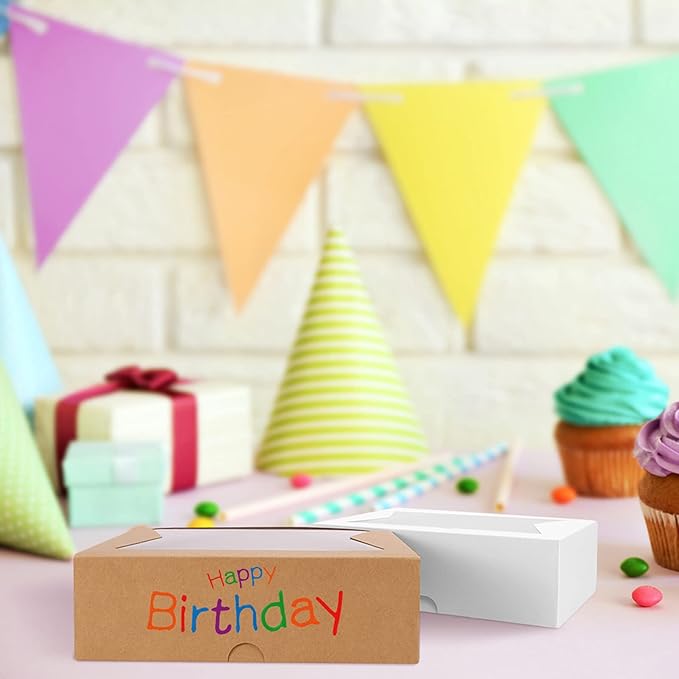 Eupako Cookie-Boxes-with-Window-8x6x2.5-Inhces-25pcs-Auto-Popup-Brown-Treat-Boxes for Bakery, Donuts, Candy, Pastry, Cupcakes, Biscuits, Chocolate Strawberries