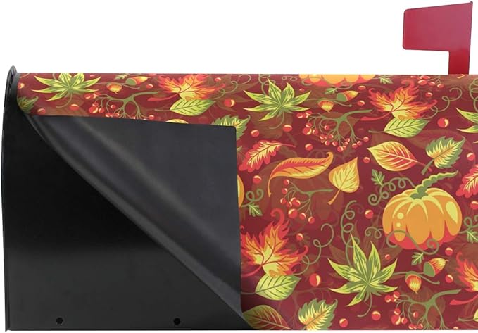 WOOR Autumn with Pumpkin Fall Leaves Magnetic Thanksgiving Mailbox Cover MailWraps Garden Yard Home Decor for Outside Standard Size-18"x 20.8"