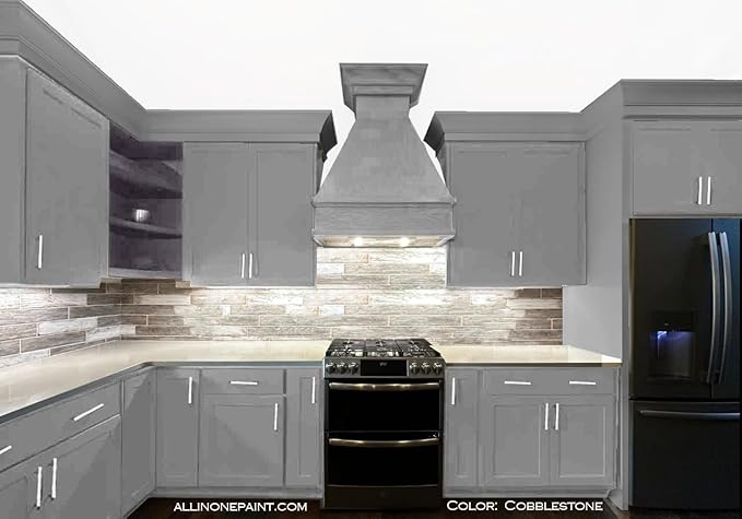 ALL-IN-ONE Paint, Durable cabinet and furniture paint. Built in primer and top coat, no sanding needed. Includes our 30 featured color card - Cobblestone (gray), Quart