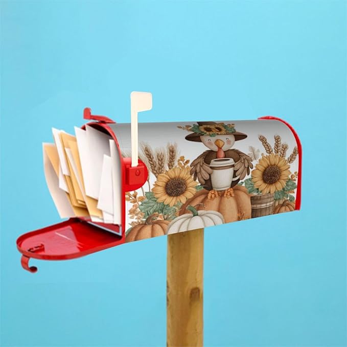 DADABULIU Mailbox Covers Thanksgiving Turkey Pumpkin Fall Magnetic Letter Post Box Cover Standard Size 21 x 18 Inch Garden Yard Home Decorative