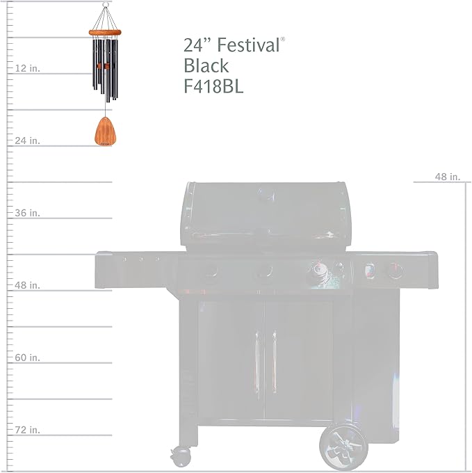Festival 24-inch Redwood Wind Chime 8 Tubes in Black by Wind River for Patio, Backyard, Garden, and Outdoor décor. Made in The USA