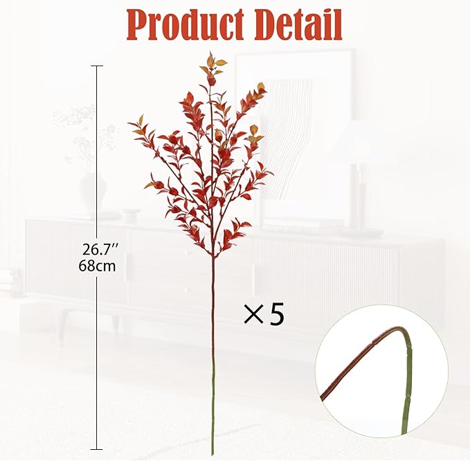 Artificial Burgundy Eucalyptus Stems 26.7" Fall Fake Leaf Branches for Floral Arrangements, Red Faux Autumn Plant Farmhouse Decor, Home Wedding Decorations