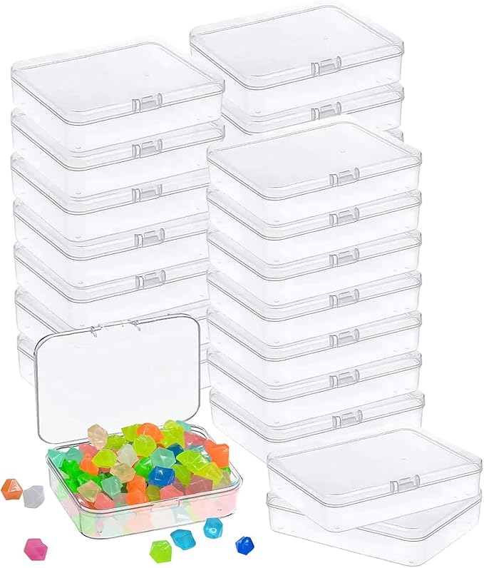 48 Pcs Mini Plastic Storage Containers Box with Lid, 3.5x2.4 Inches Clear Rectangle Box for Collecting Small Items, Beads, Game Pieces, Business Cards, Crafts Accessories