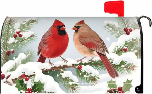 Winter Cardinal Bird Mailbox Covers Magnetic Standard Size Snow Scene Christmas Holiday Mailbox Wraps Seasonal Outdoor Decorative Letter Box Cases for Home Garden Outside Decor, 21x18 Inch