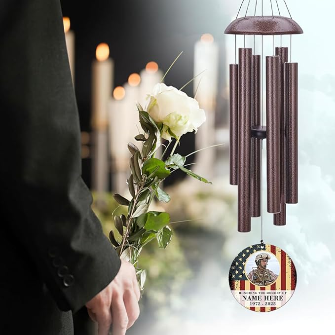 36inch Personalized Wind Chimes, Memorial Wind Chimes for US Veteran, Wind Chime for Loss of Loved Dad/Mom, Sympathy Memorial Gifts, Thank You Veteran Solider (Produced in USA)