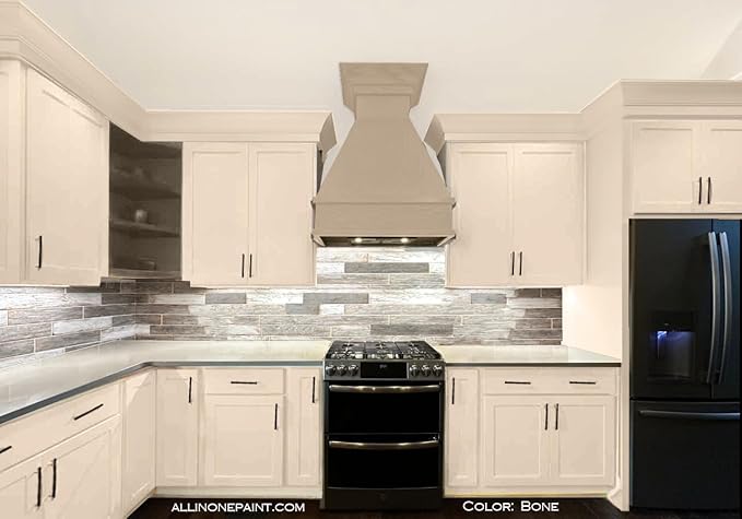 ALL-IN-ONE Paint, Durable cabinet and furniture paint. Built in primer and top coat, no sanding needed. Includes our 30 featured color card - Bone (off white), Gallon