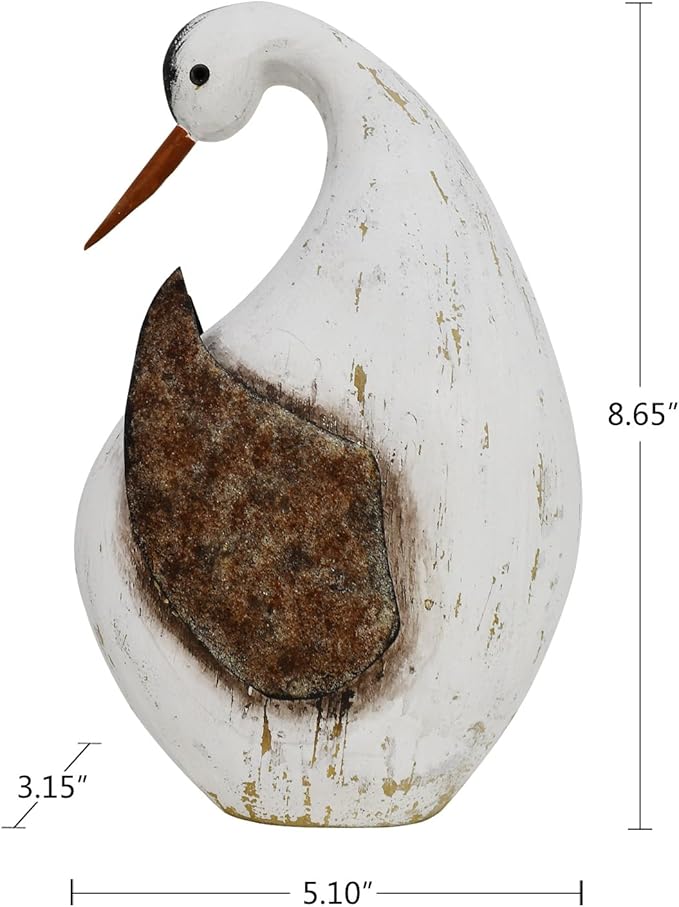 Aecipl Wood Bird Statue Standing Seagull Nautical Decor Coastal Birds Sculpture Indoor Outdoor Animal Figurine Beach Themed Decoration Rustic Home Art for Bedroom Garden (B, L)