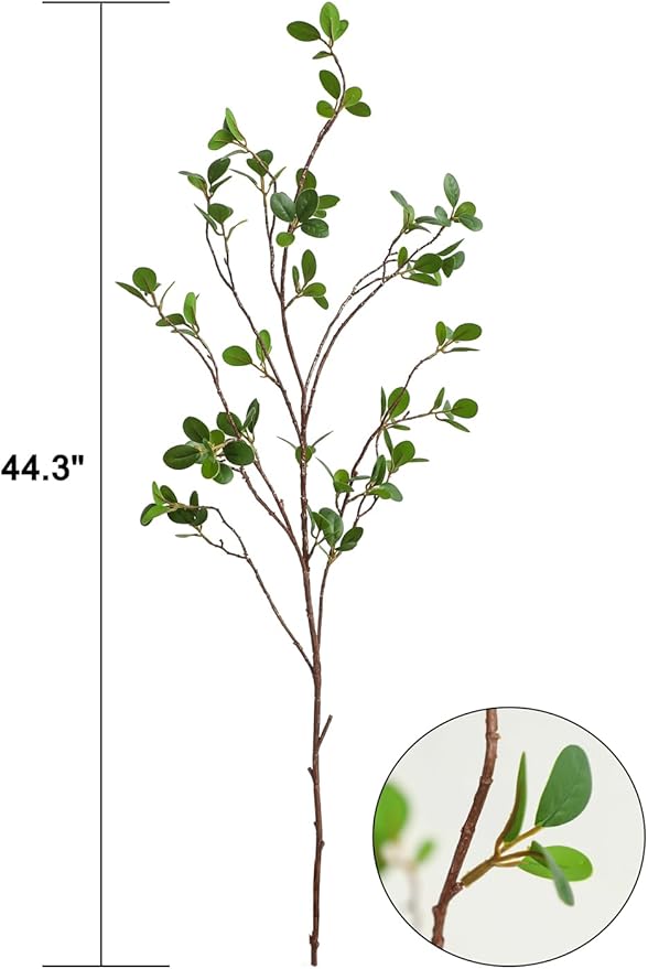 Floroom 4 pcs Artificial Eucalyptus Green Branches 44.3 Inch, Faux Greenery Plant Stems Ficus Twigs Fake Tree Branches for Vase Home Decorations