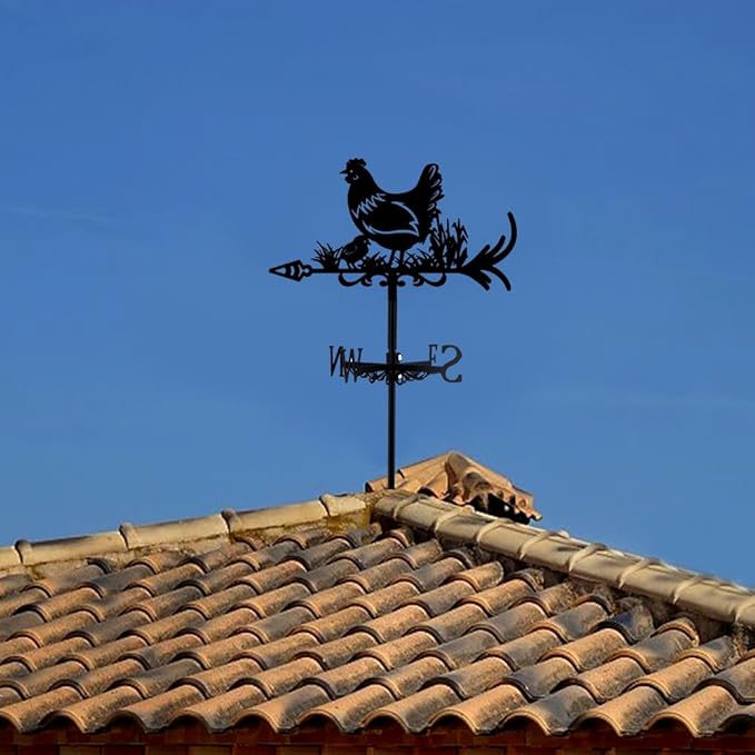 SUPERDANT Hen Weather Vane Chicken Wind Vanes for Yard Animals Metal Weathervane Roof Mount for Gardens Outside Black Weathervanes Farmhouse Farm Barn Sheds Patio Coop Outdoor Decorations