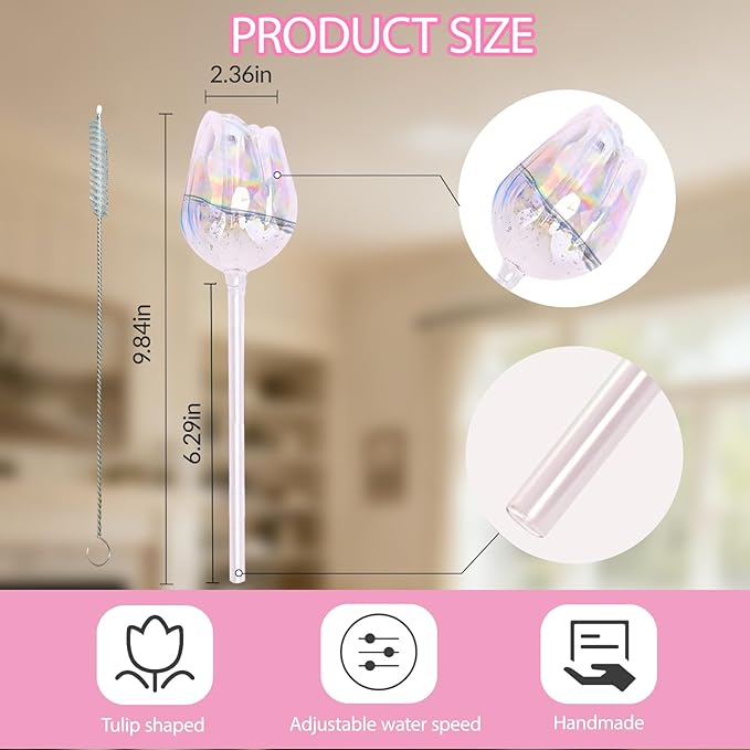 Tulip Self Watering Globes, 4 Pcs Plant Watering Devices for Vacation, Glass Watering Bulbs for Indoor Outdoors Plants