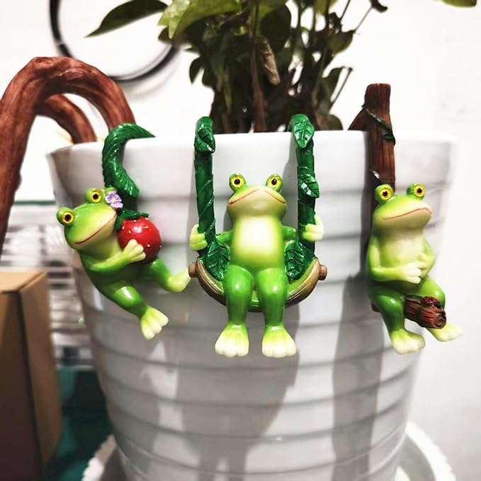 3 Pieces Outdoor Statues, Courtyard Outdoor Climbing Frog Decoration, Frog Statues, Outdoor Garden Resin Crafts, Flower Pot Landscape Frog, Miniature Landscape Pendant