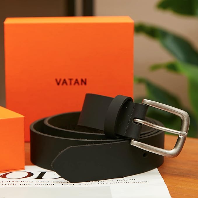 VATAN Men's Genuine Leather Casual Every Day Jeans Belts, Handmade Men Leather Belt with Gift Box