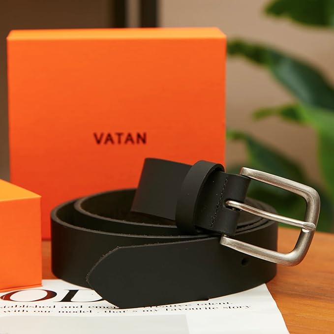 VATAN Men's Genuine Leather Casual Every Day Jeans Belts, Handmade Men Leather Belt with Gift Box