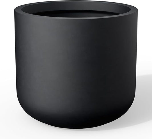 Kante 13.8-Inch Dia Round Concrete Planter, Indoor & Outdoor Garden Pot with Drainage Hole & Rubber Plug, Ideal for Flower and Tree, Black