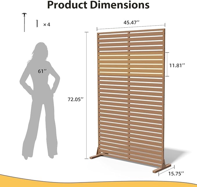 Outdoor Privacy Screen 72" H×47" W HDPE Freestanding Decorative Privacy Fence with Steel Poles and Stand 6 Panel, Air Conditioner Fence Panels, Privacy Screen for Patio Backyard,Balcony, Pool