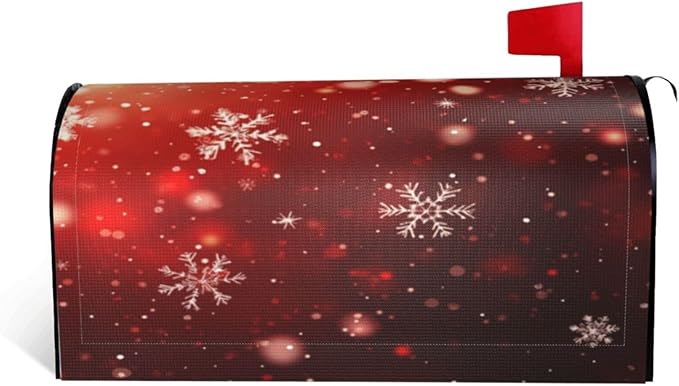 Festive Magnetic Mailbox Cover Red Snowflake Outdoor Mailbox Protector Holiday Seasonal Decorative Garden Yard Home Standard Size 21 x 18 Inch
