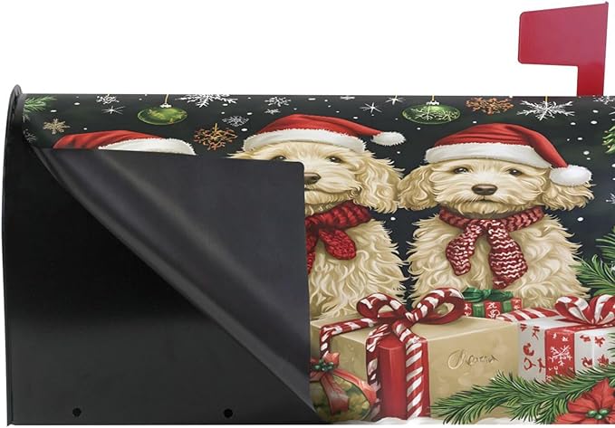 ALAZA Christmas Goldendoodles Dogs Magnetic Mailbox Cover MailWraps Garden Yard Home Decor for Outside Oversized-25.5" x20.8"