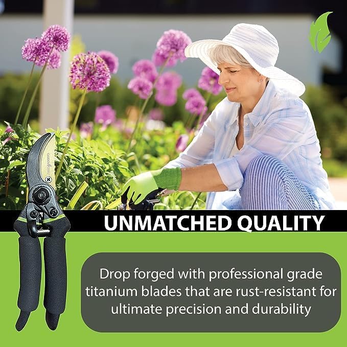 Garden Guru Soft Grip Garden Pruning Shears Scissors Clippers Hardened Titanium Blades Comfort Grips Heavy Duty Bypass Hand Pruners Branch Cutters for Gardening Trimming Bushes Flowers Plants (4 Pack)
