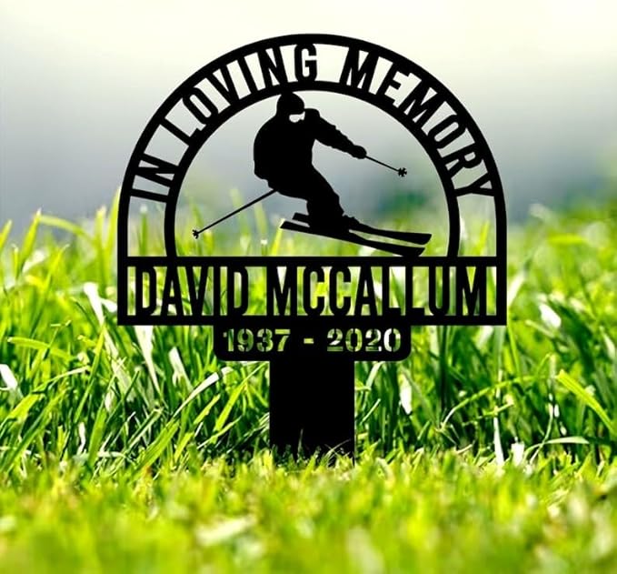 Custom Skiing Memorial Metal Stake – Personalized Grave Marker, In Loving Memory, Skier Cross, Sympathy Yard Art (Skiing Memorial)
